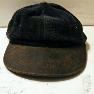 Vintage Wool and Leather Adjustable Plaid Cap